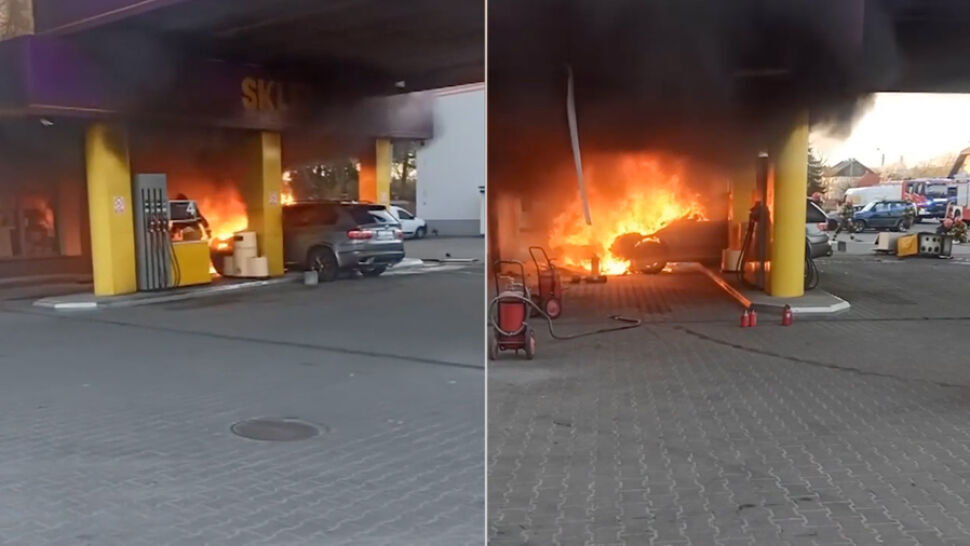 Pożar na stacji benzynowej w Tarnowie. Nietrzeźwy kierowca wjechał w dystrybutory